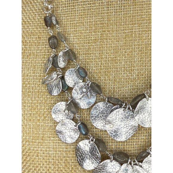 Stella & Dot Calypso Coin Statement Necklace With Hammered Silver Discs & Adjust - Picture 4 of 11